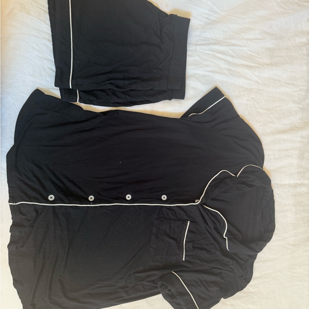 Kindred Bravely Black bamboo Pajama Set with White Trim